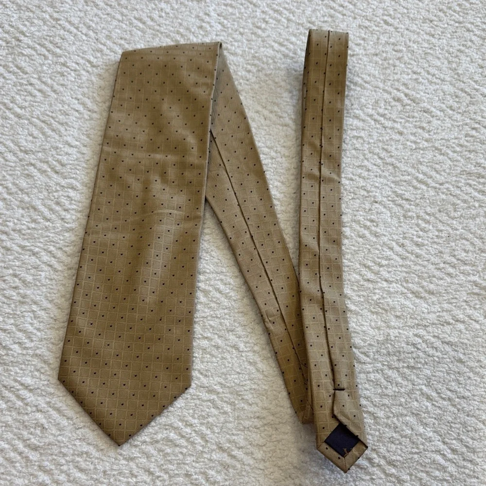 Valerio Garati Men's Light Brown Textured Silk Tie with Micro Dot Pattern